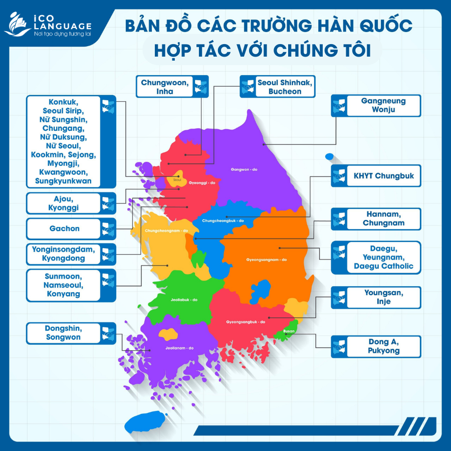 Bản đồ hợp tác các trường Hàn Quốc với ICO
